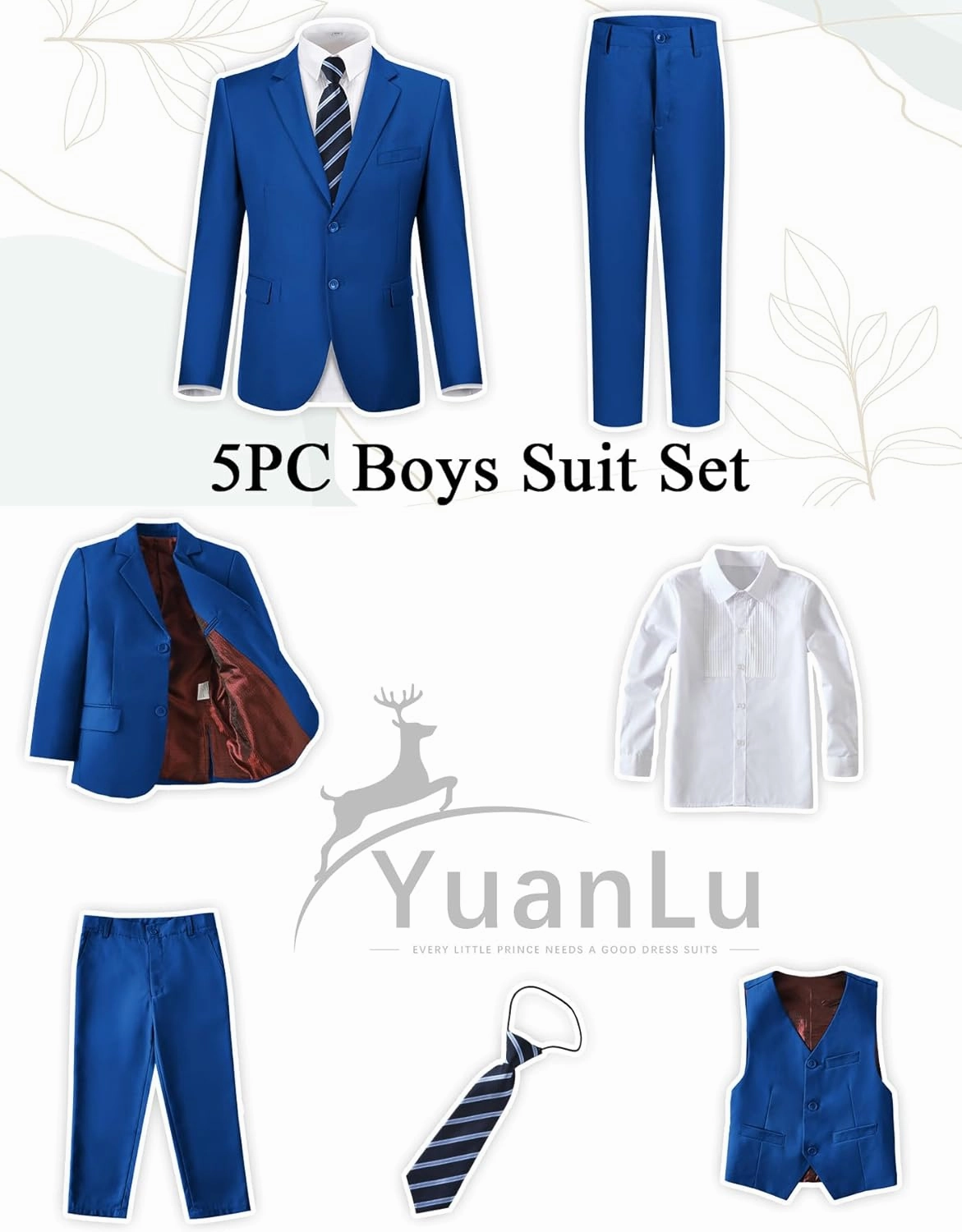 YuanLu Boys Suit for Kids Tuxedo Wedding Ring Bearer Outfit Boy Formal Suits 5 Piece Slim Fit Dresswear Suit Set