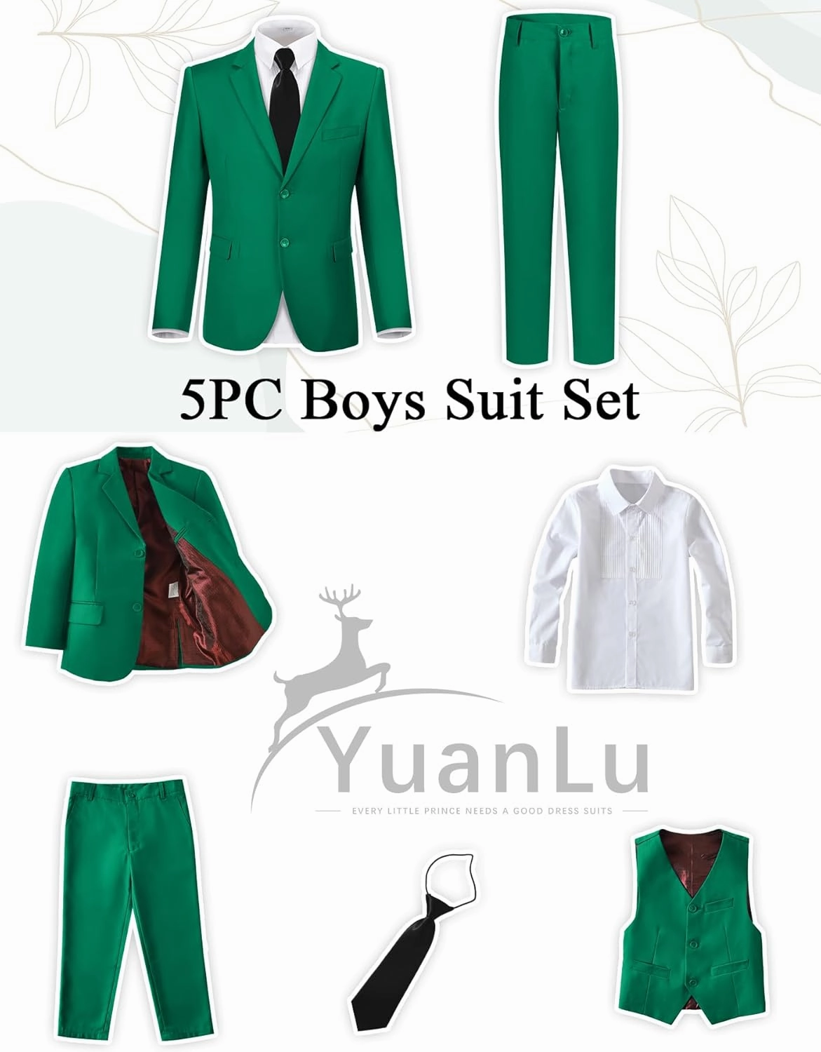 YuanLu Boys Suit for Kids Tuxedo Wedding Ring Bearer Outfit Boy Formal Suits 5 Piece Slim Fit Dresswear Suit Set