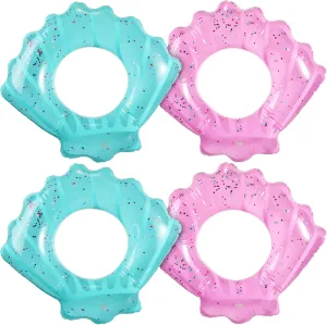 Yunsailing 4 Pcs Cute Shell Swim Rings Pool Floats Inflatable Swimming Ring Water Swim Tubes Outdoor Pool Summer Beach Party Decorations Supplies, Pink Blue, 27.6 x 31.5 Inch