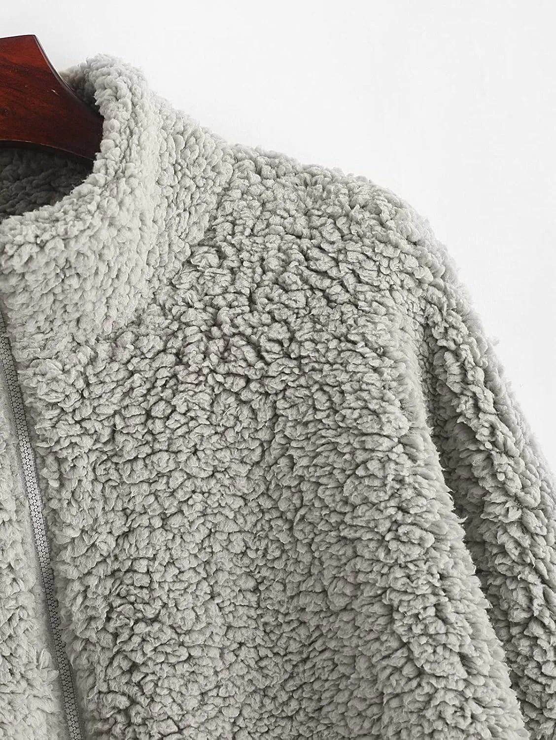 ZAFUL Women's Fluffy Jacket Hooded Shearling Cardigan Faux Fur Zip Up Fleece Cropped Sweatshirts Teddy Coat