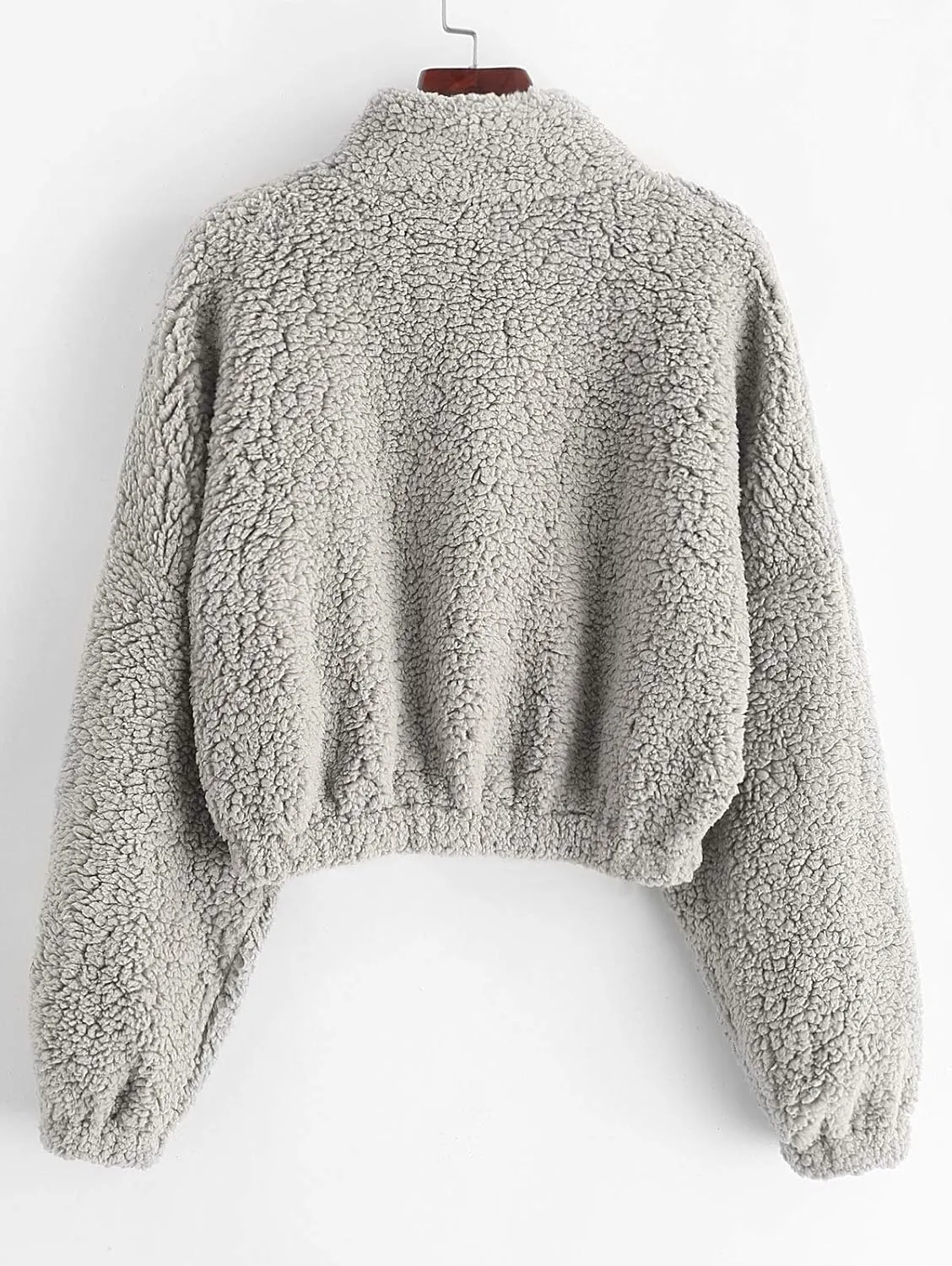 ZAFUL Women's Fluffy Jacket Hooded Shearling Cardigan Faux Fur Zip Up Fleece Cropped Sweatshirts Teddy Coat