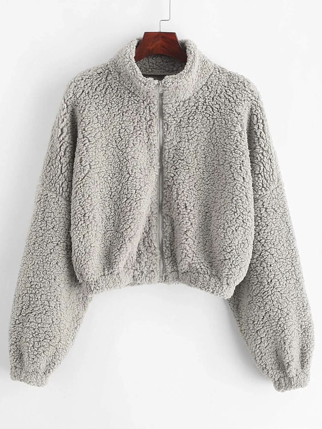 ZAFUL Women's Fluffy Jacket Hooded Shearling Cardigan Faux Fur Zip Up Fleece Cropped Sweatshirts Teddy Coat