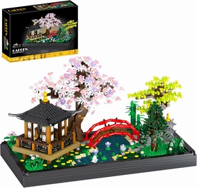 Zen Tranquil Garden Architectural Set, Cherry Blossom Bonsai Tree Miniature Building Block Set, Home and Office Decoration Set, Adult and Child (2280 Pieces)