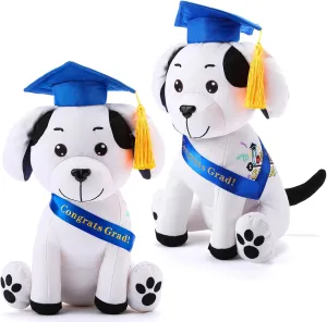 Zomiboo 2 Pcs Graduation Autograph Stuffed Dog to Sign 12 Inches Signature Animal 2025 Congratulations Plush Dog with Cap and Sash Cute Graduation Gifts(Blue)