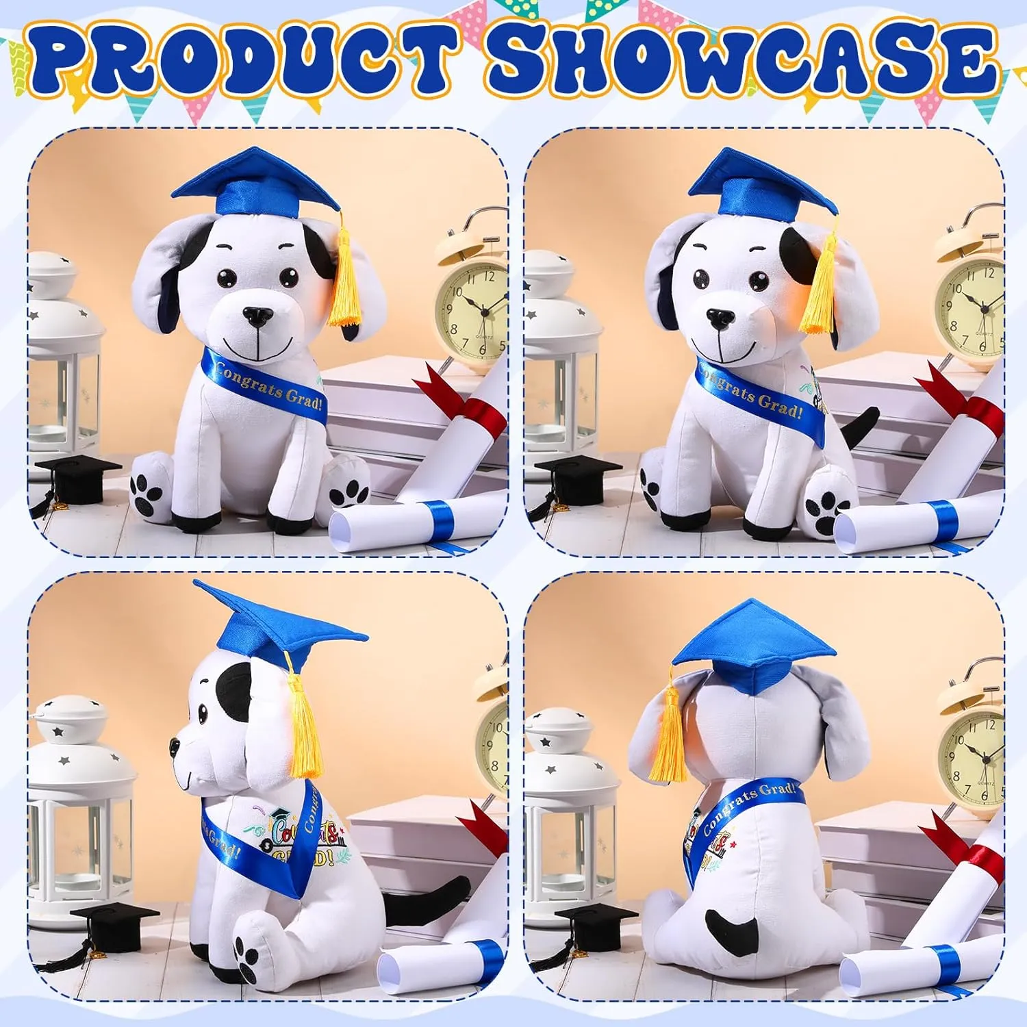 Zomiboo 2 Pcs Graduation Autograph Stuffed Dog to Sign 12 Inches Signature Animal 2025 Congratulations Plush Dog with Cap and Sash Cute Graduation Gifts(Blue)