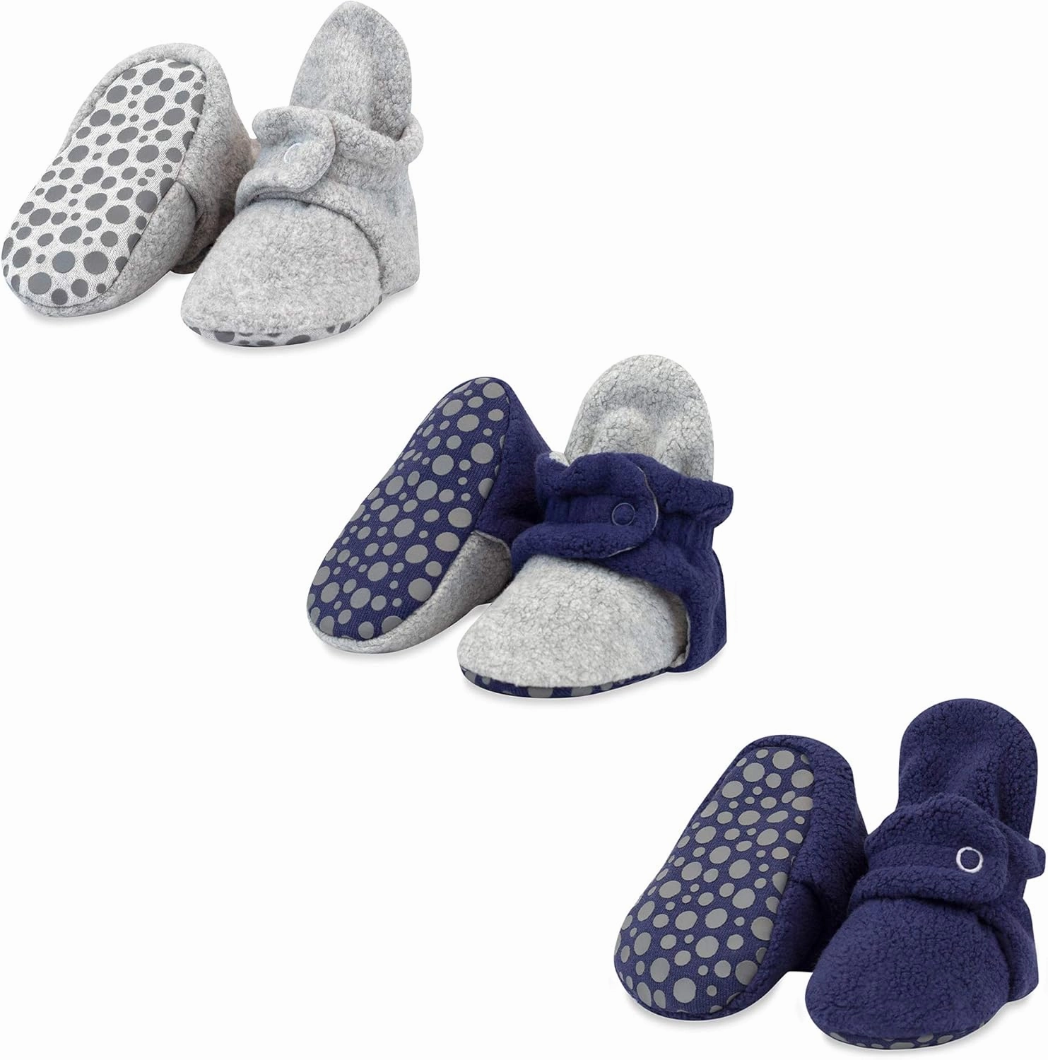 Zutano Cozie Fleece Baby Booties with Grippers, Stay-On Baby Shoes, Bundle, 12M