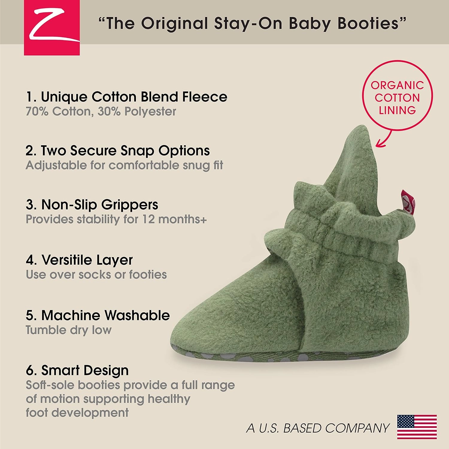 Zutano Unisex Fleece Baby Booties, Two Snap Closure, Newborn to 24 Months
