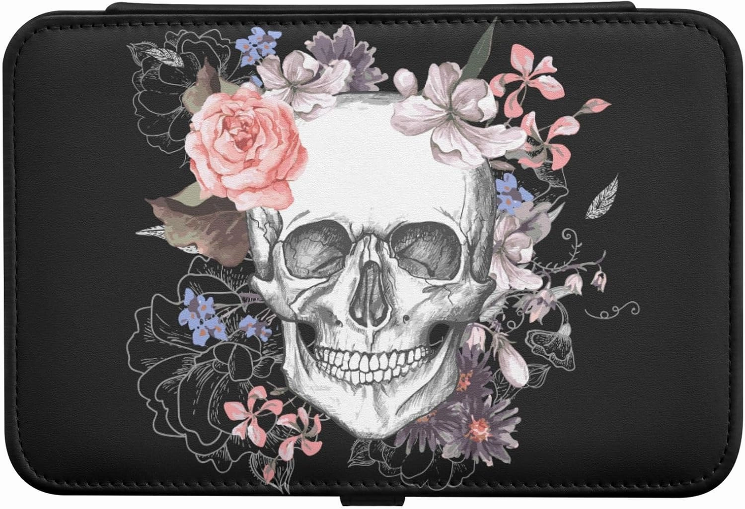 ZZKKO Travel Jewelry Case Sugar Skull with Flower Small Jewelry Boxes for Women Portable Jewelry Travel Organizer Storage Box for Earrings Ring Necklace
