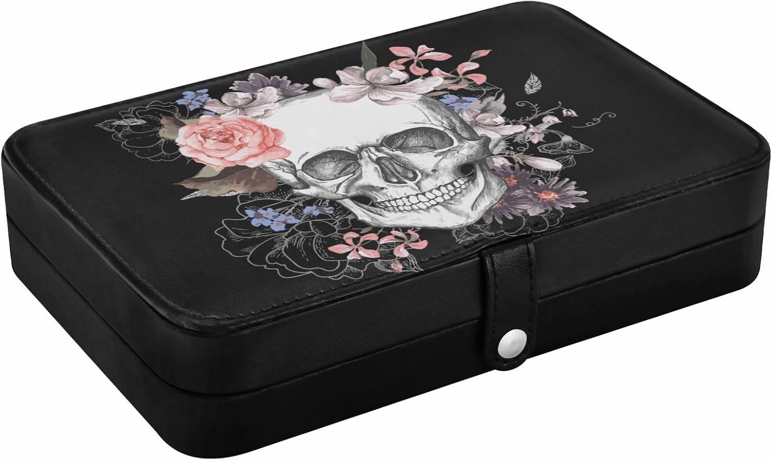ZZKKO Travel Jewelry Case Sugar Skull with Flower Small Jewelry Boxes for Women Portable Jewelry Travel Organizer Storage Box for Earrings Ring Necklace