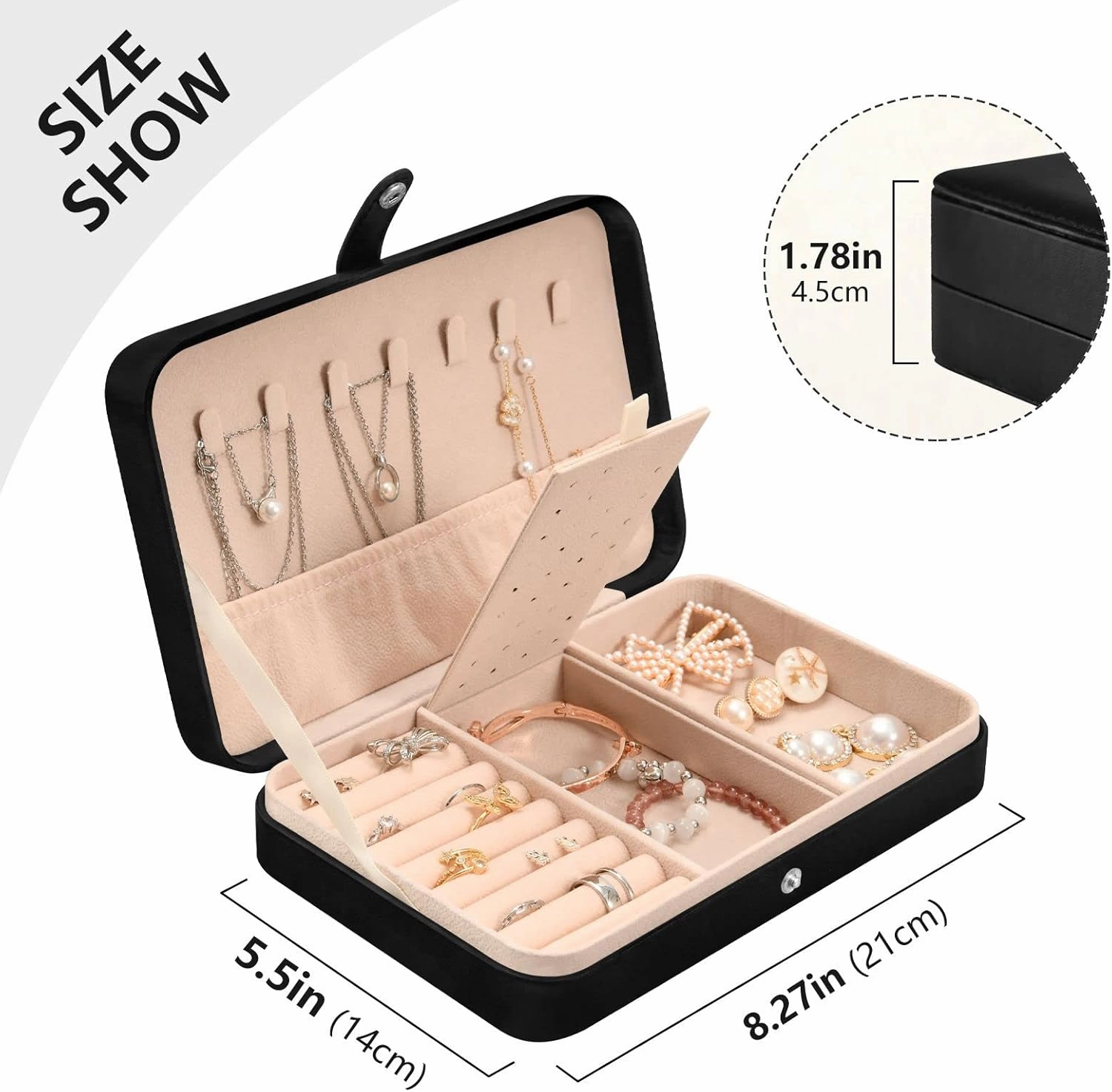 ZZKKO Travel Jewelry Case Sugar Skull with Flower Small Jewelry Boxes for Women Portable Jewelry Travel Organizer Storage Box for Earrings Ring Necklace
