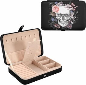 ZZKKO Travel Jewelry Case Sugar Skull with Flower Small Jewelry Boxes for Women Portable Jewelry Travel Organizer Storage Box for Earrings Ring Necklace